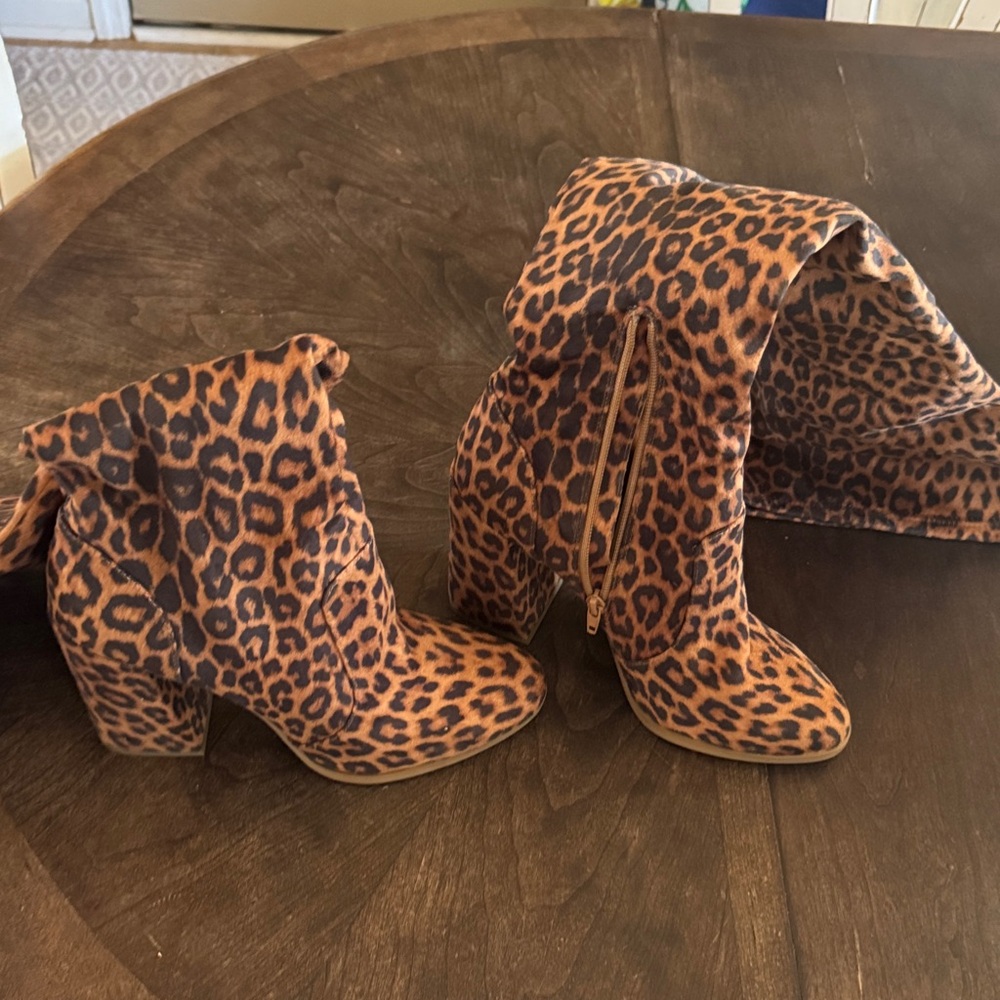 Jessica Simpson Leopard-Print Over-the-Knee and Ankle Boot Set - Brown/Black